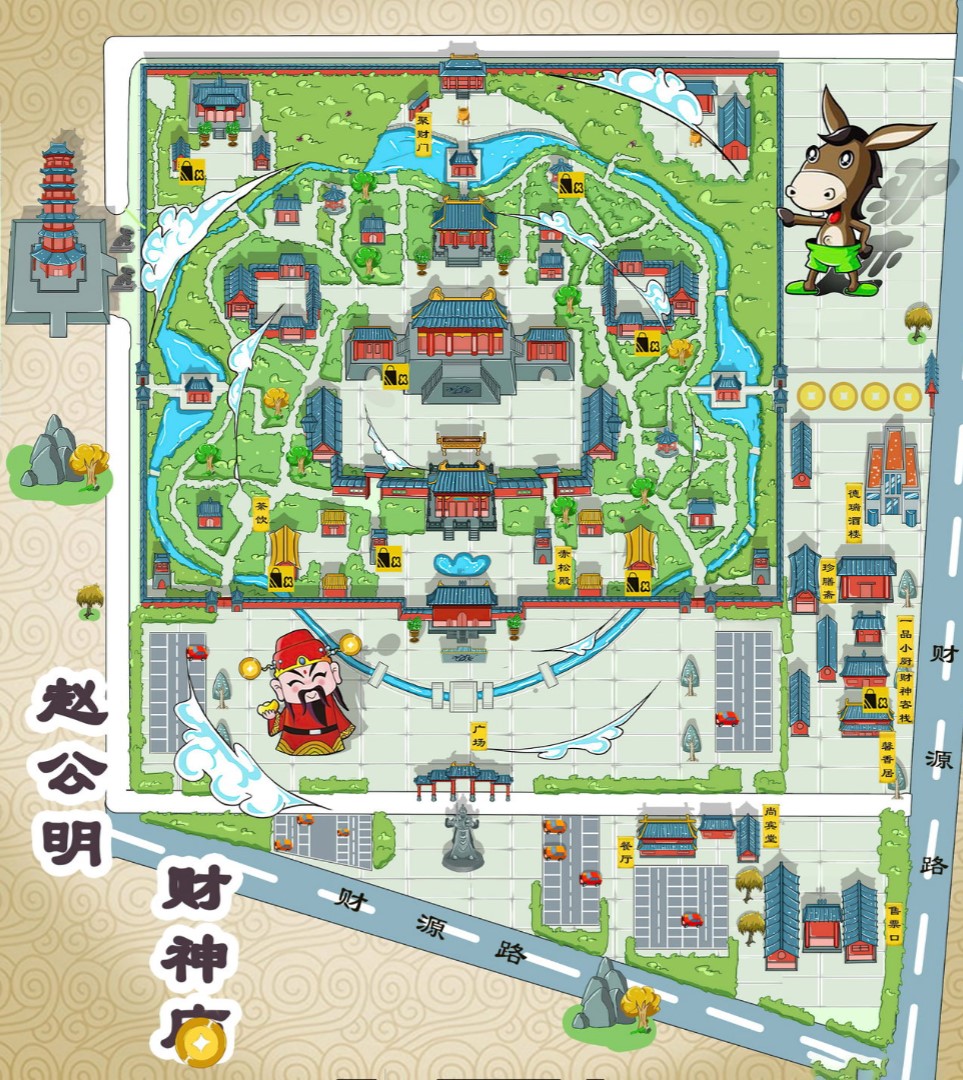 青松路街道寺庙类手绘地图